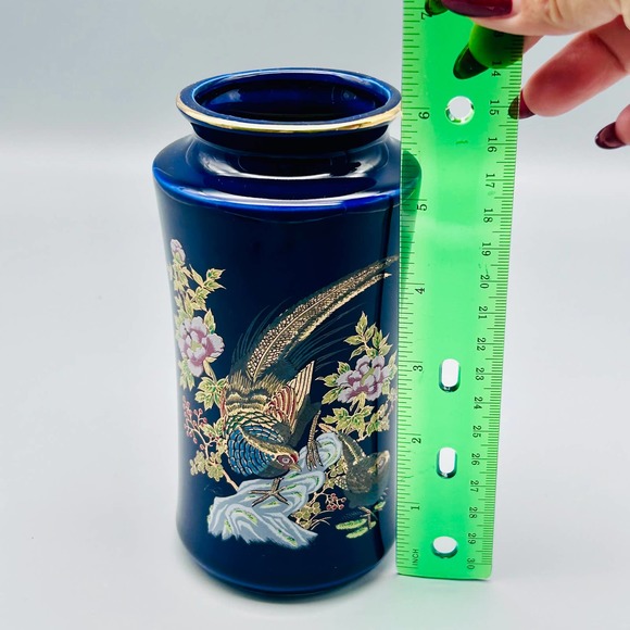 Vintage Cobalt Japanese Floral & Bird Vase 6” - Picture 8 of 9